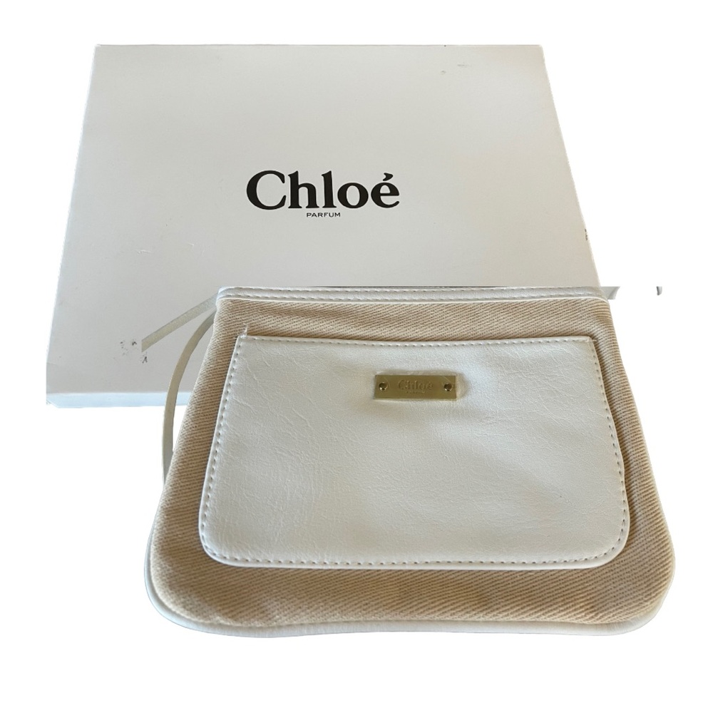 Chloé Parfum Canvas & Leather Zip Pouch Clutch Trending Designer Accessory